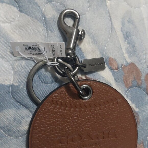 NWT Coach Leather Baseball Key Holder /Charm - Picture 5 of 8